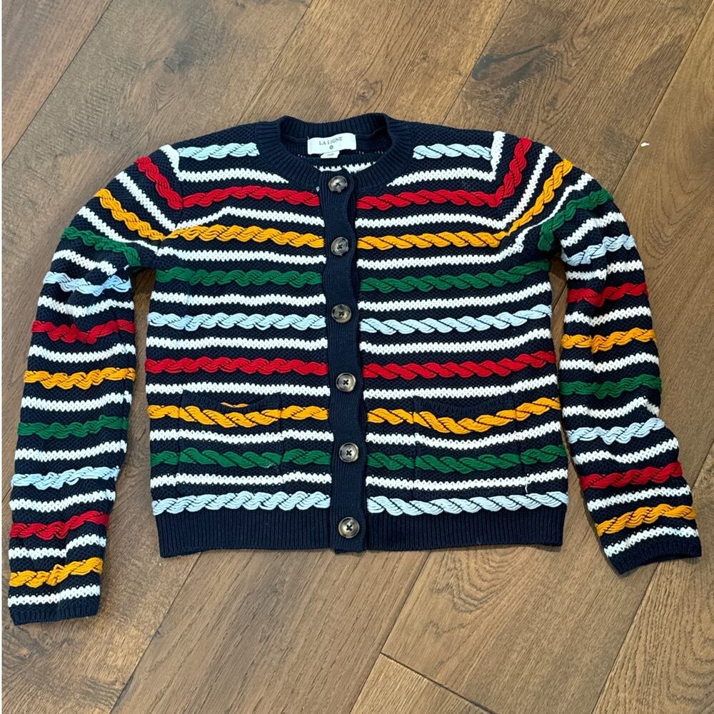 La Ligne x Target Textured Striped Long Sleeve Cardigan Sweater Multi Womens XXS - Picture 2 of 7